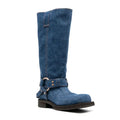 Women's New Thick Heel Knee Long Boots Western Style Denim Mid Sleeve Boots Square Head Casual  Large Knight Boots