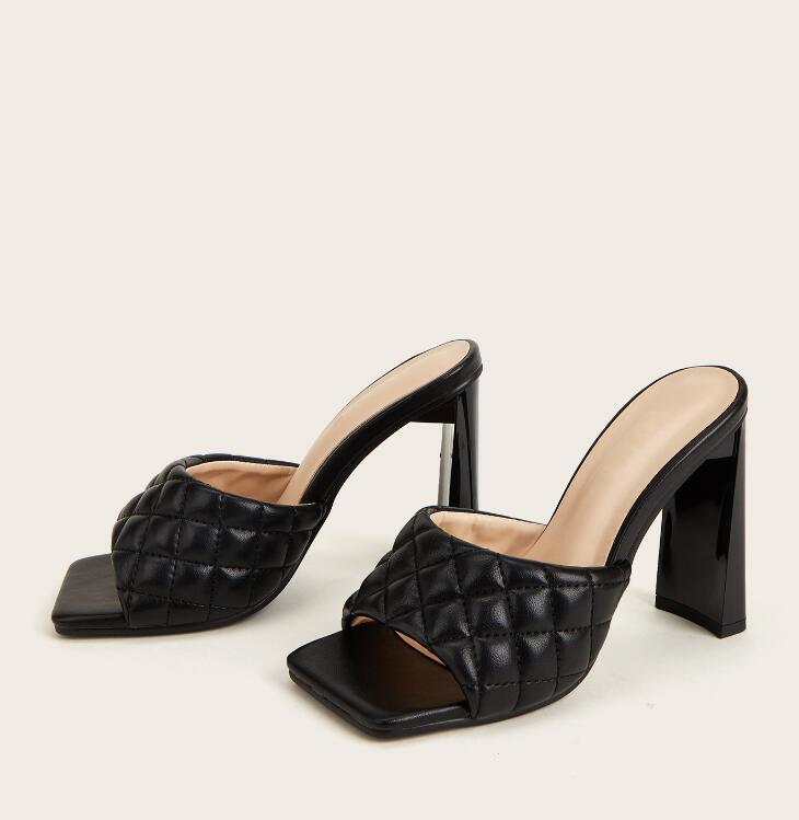 Square Toe High Heel Mules