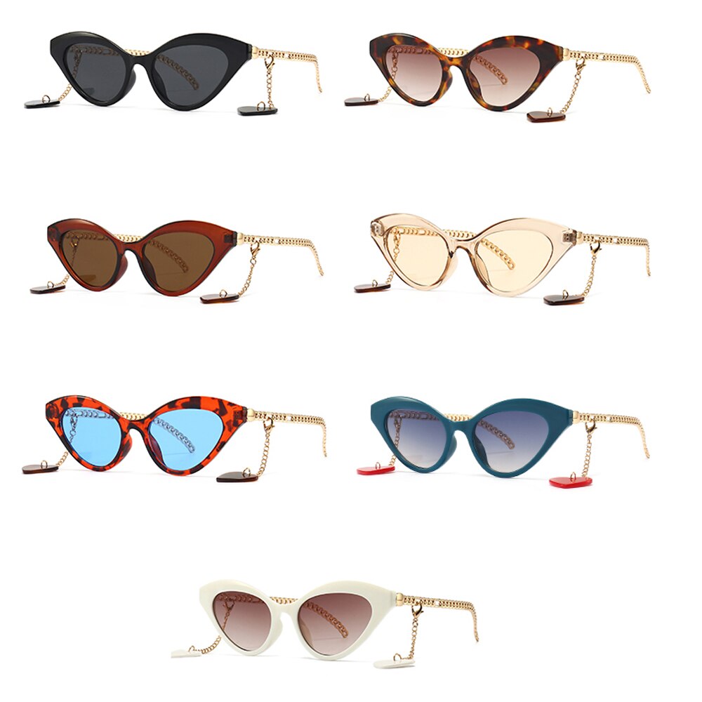 Sunglasses women cat eye gold brown vintage ladies sun glasses uv400 chain decoration female birthday gifts