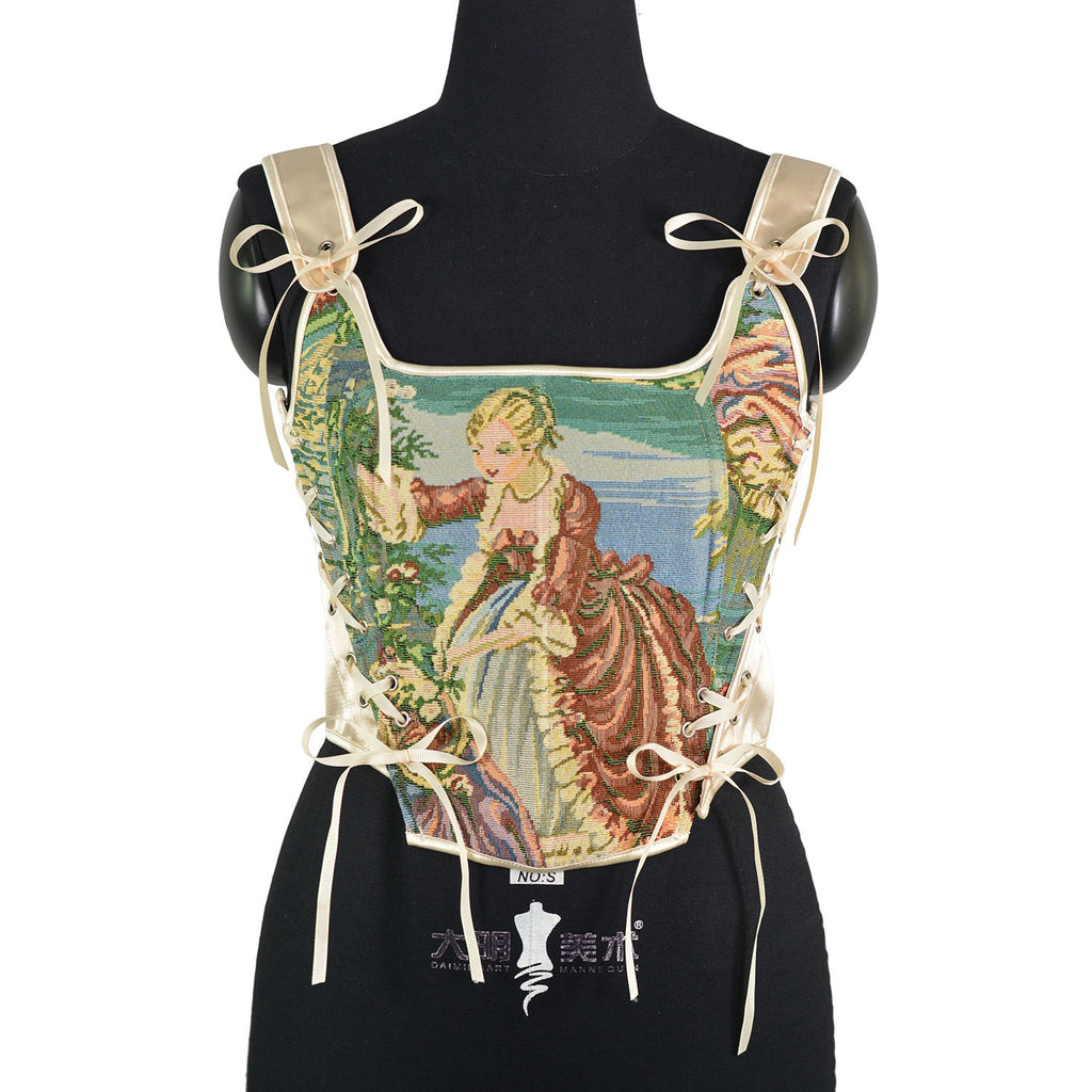 Woven Oil Painting Fishbone Corset Waistband Retro Corset Outerwear
