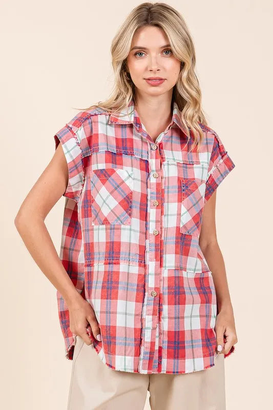 Mittoshop Mineral Wash Plaid Button Down Shirt