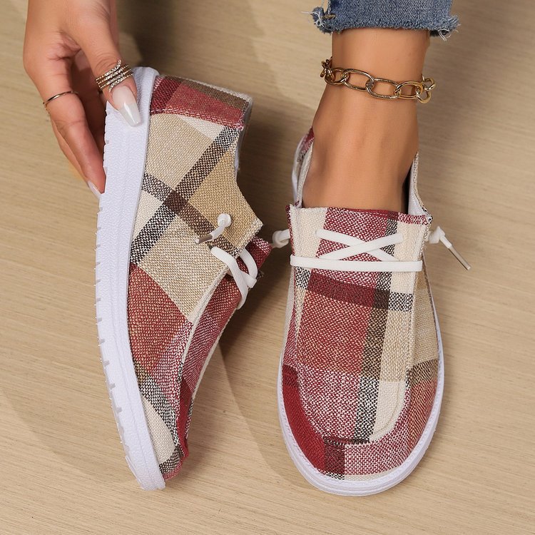 Plaid Lace-up Pumps For Women