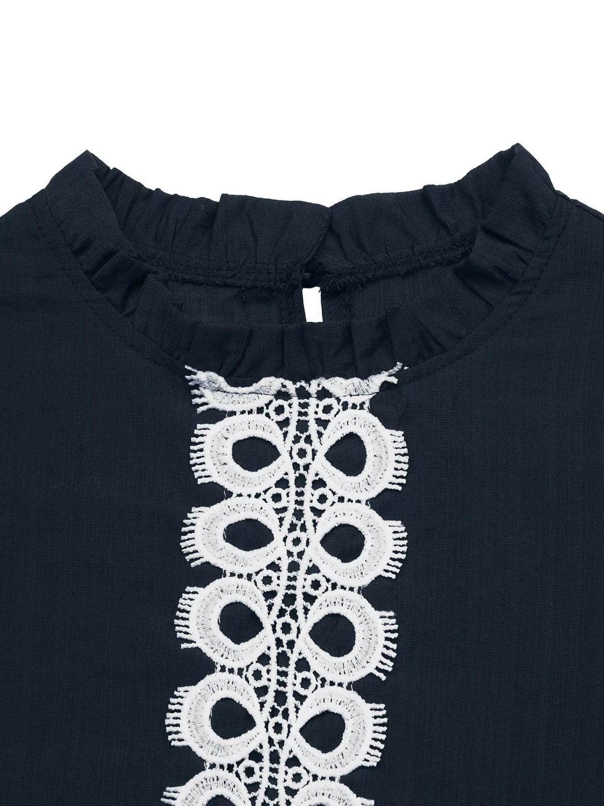 Lace Trim Long Sleeves Blouse