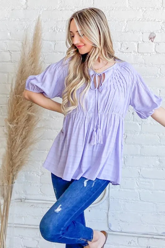 And The Why Textured Pintuck Blouse Top with Tassels