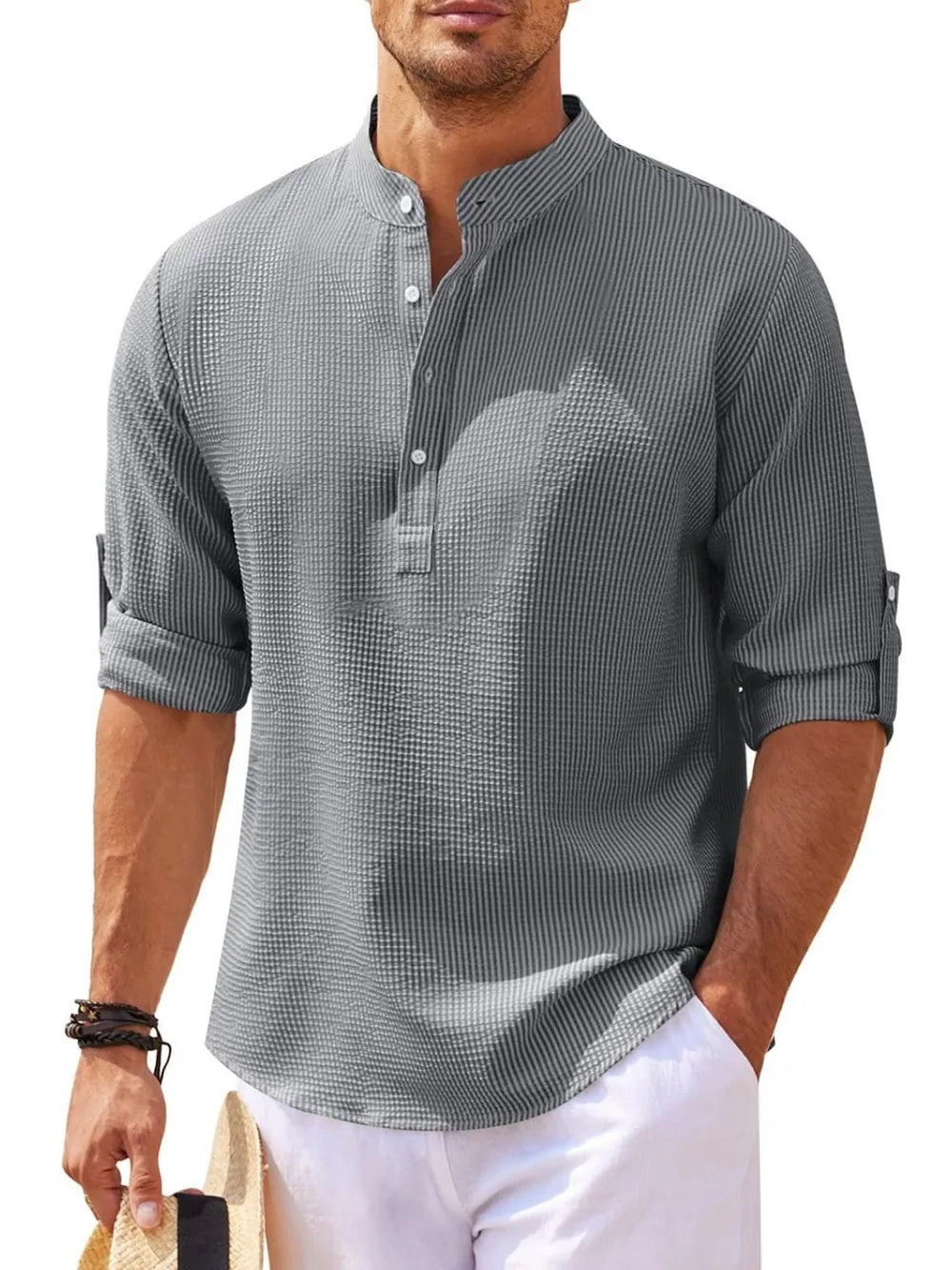 Men's Full Size Half Button Long Sleeve Shirt Plus Size