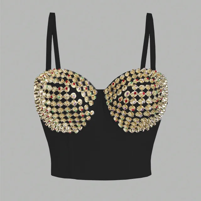 Wholesale Luxury Design Corset Diamonds Rivet Outwear Crop Tops for Women Sexy Camis