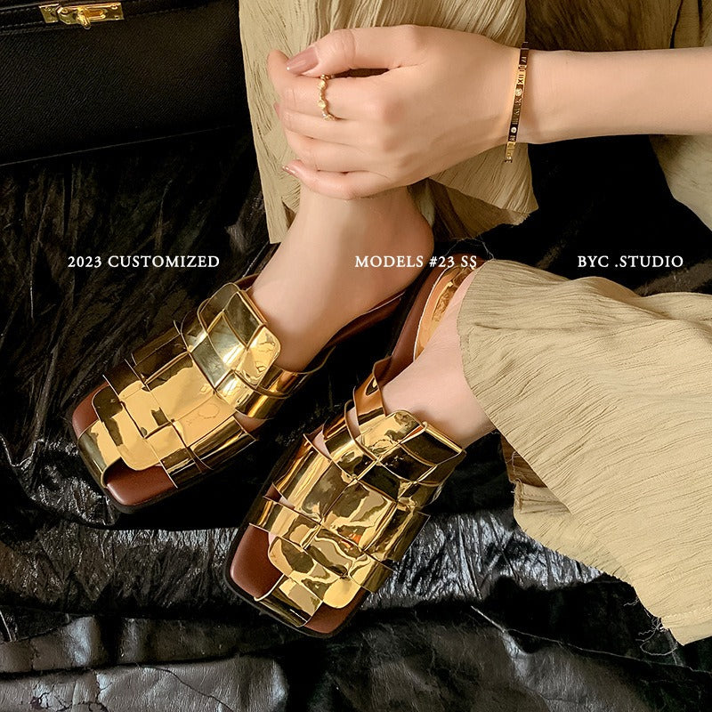 Woven Hollow Flat Sandals