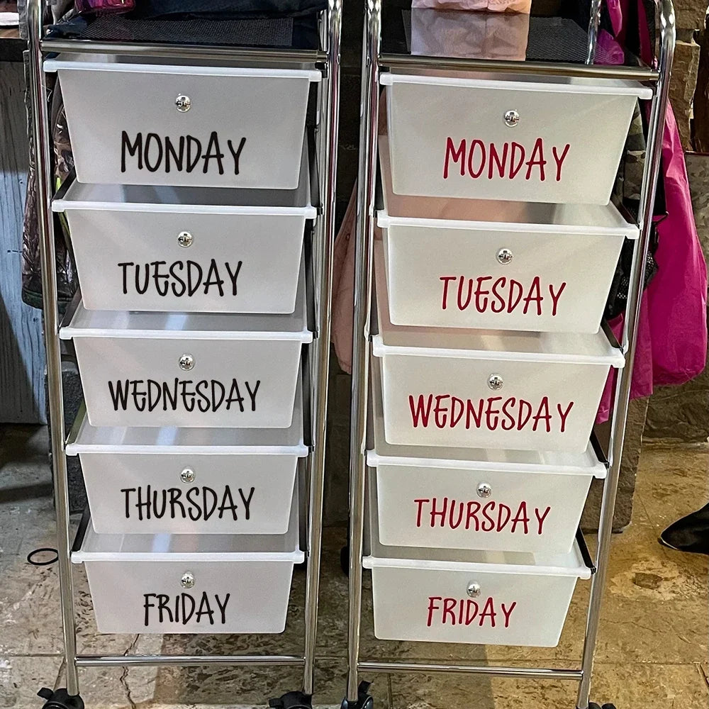 Days of the Week Labels | Personalized Vinyl Decals for Drawer, Storage Organization