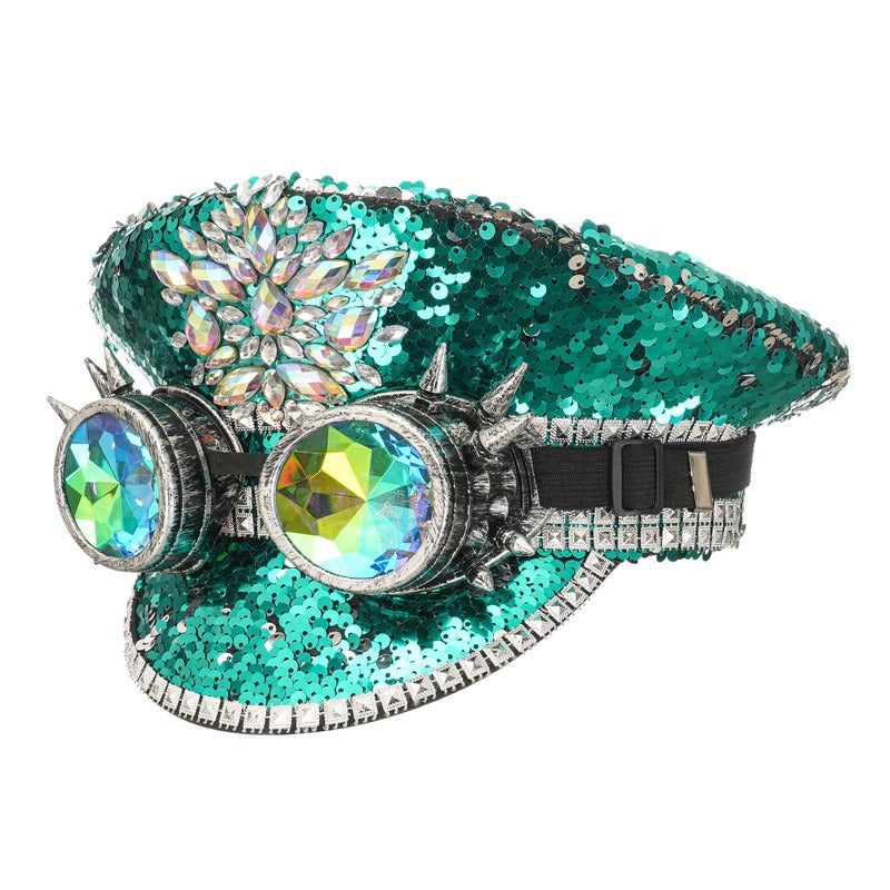 Rivet sequin cap dual color sequin large cap acrylic rhinestone decorative party cap