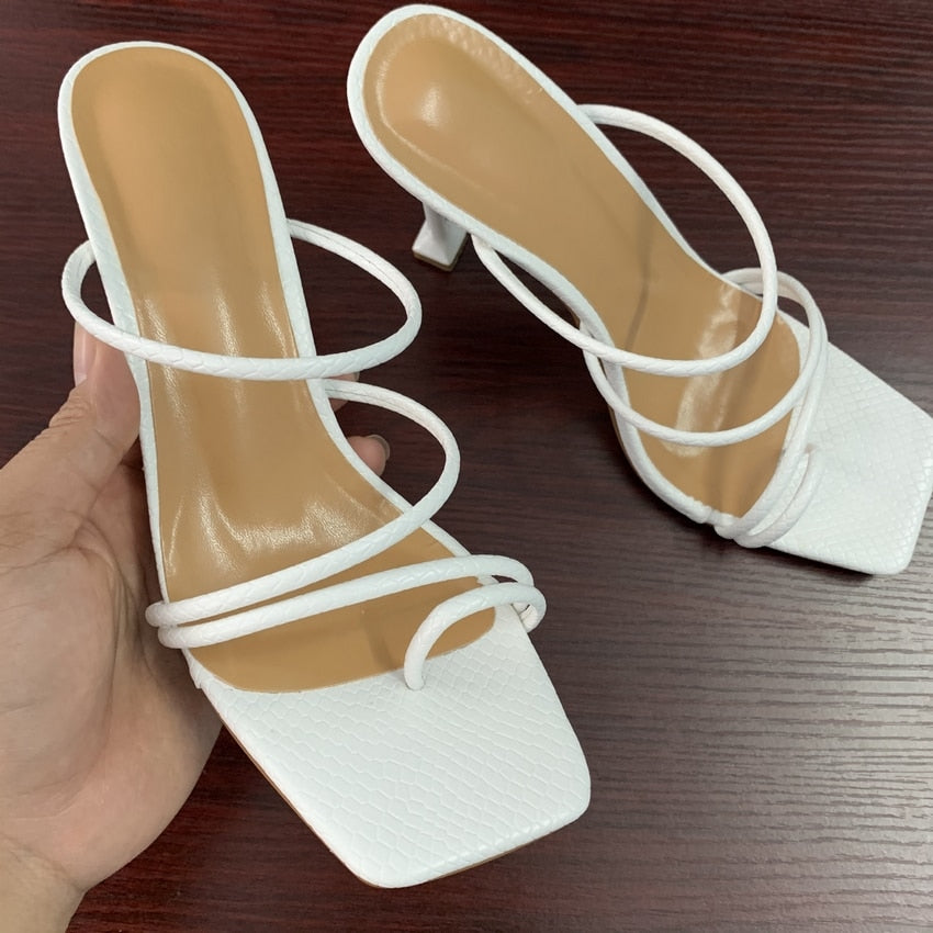 Women's Snake Print Strappy Heeled Sandals