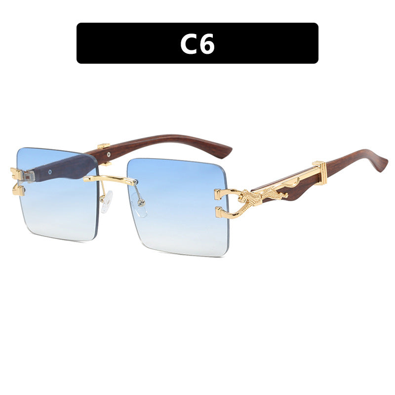 Wooden frameless square UV resistant high-end sunglasses, internet famous Instagram leopard slimming sunglasses