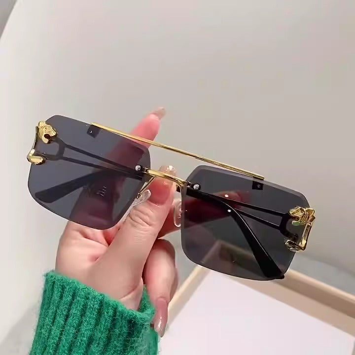 New Vintage Frameless Trimmed Metal Sunglasses for Men and Women Steampunk Personalized Gold Tiger Head Sunglasses