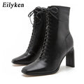 New Style Square Head Punk Women Ankle Boots Fashion Cross Strap Winter Autumn Zipper High Heels Shoes
