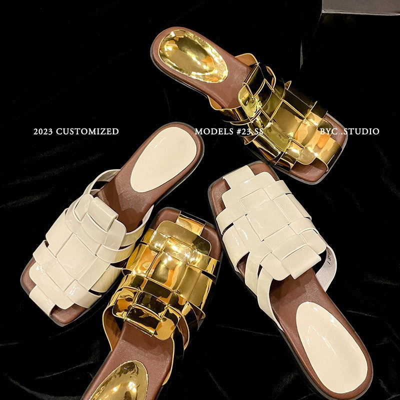 Woven Hollow Flat Sandals