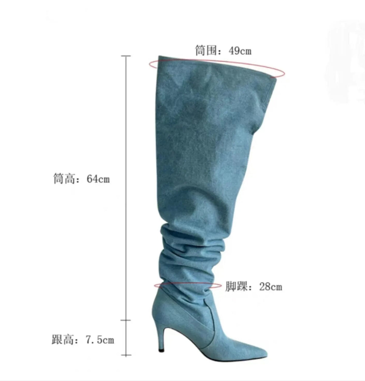 Foreign Trade Pointed Thin Heel Wide Sleeve Boots Large Sleeve Pleated Boots Push Boots Long Sleeve Large Size Women's Boots