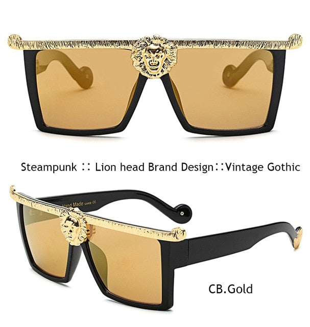 Steampunk Sunglasses Men Gold 3D Lion Head Brand Designer Oversized Glasses Women Hipster Gothic Couple outfit