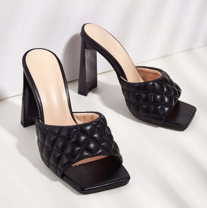 Square Toe High Heel Mules