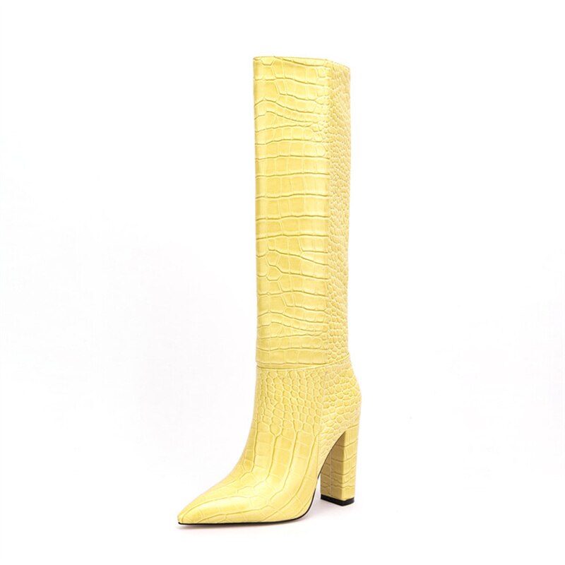 Luxury Pointed Toe Knee High Boots Women's Heels