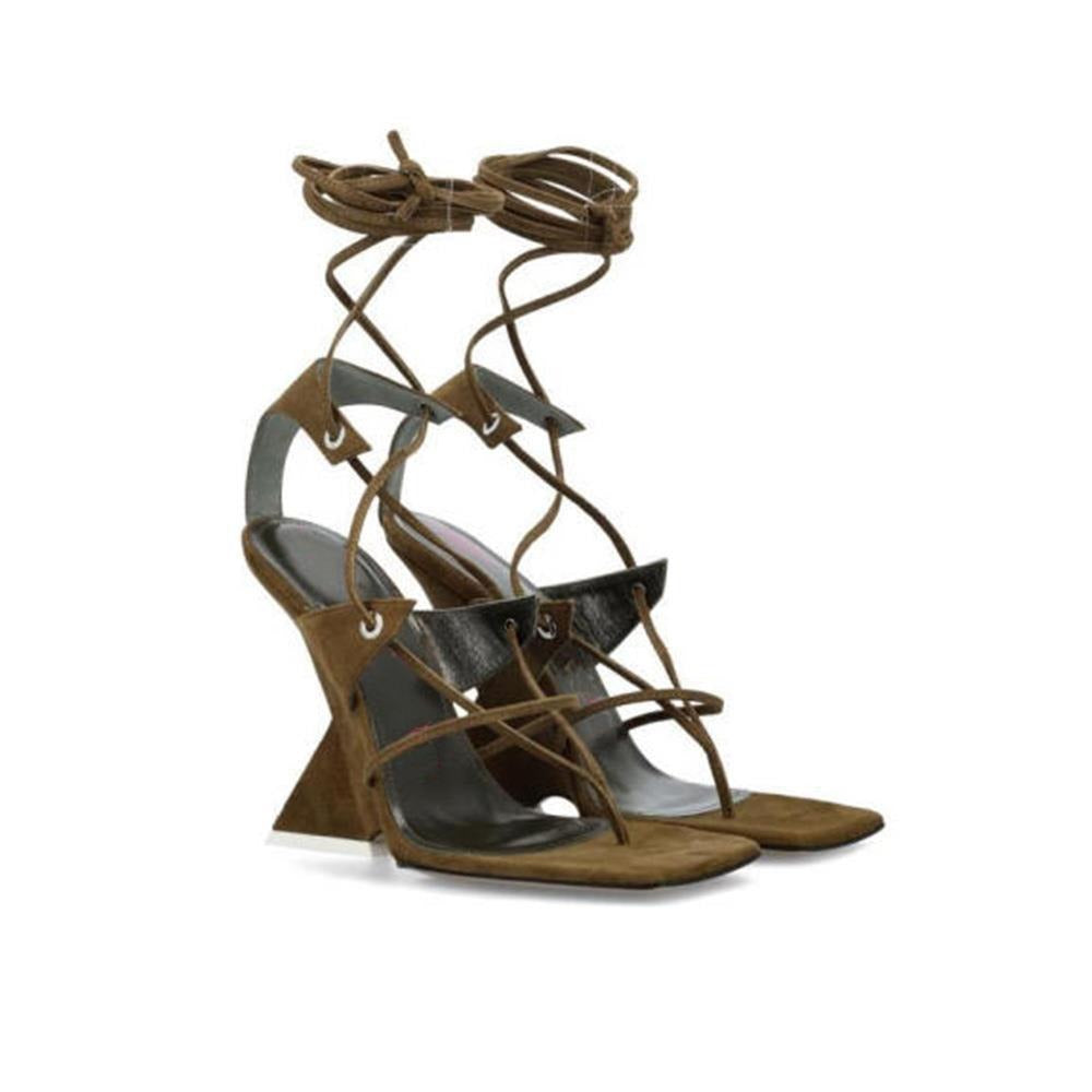 Sandals Women's Summer New High Heel Thick Heel Sandals Square Head Ankle Lace Strap Sexy