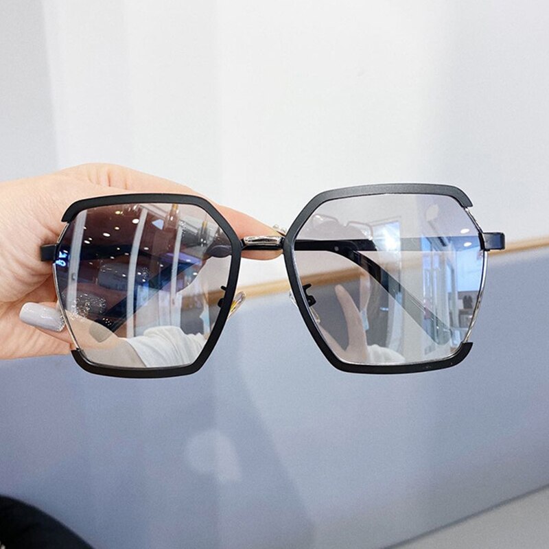 Korean Version Ins Polygonal Sunglasses Creative Two-Color Electroplating Irregular Glasses Anti-Ultraviolet Sunglasses