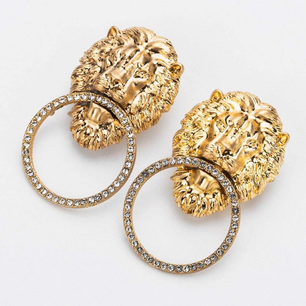 Lion Head Statement Drop Earrings
