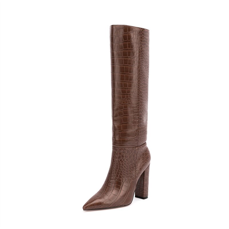 Luxury Pointed Toe Knee High Boots Women's Heels