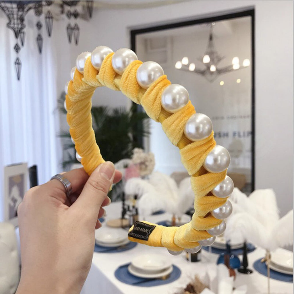 Large Pearl Hair Hoop Women's Beaded Wide Edge Hair Clip Fabric Wide Edge Head Band