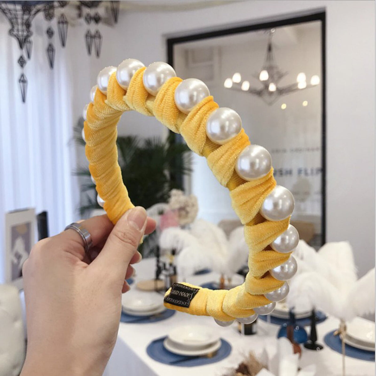 Large Pearl Hair Hoop Women's Beaded Wide Edge Hair Clip Fabric Wide Edge Head Band