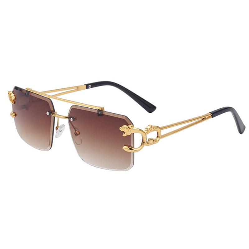 New Vintage Frameless Trimmed Metal Sunglasses for Men and Women Steampunk Personalized Gold Tiger Head Sunglasses