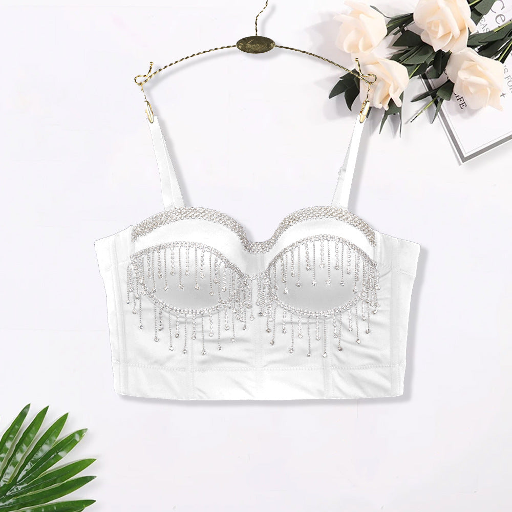 Sexy Spaghetti Strap Corset with Rhinestones and Tassels