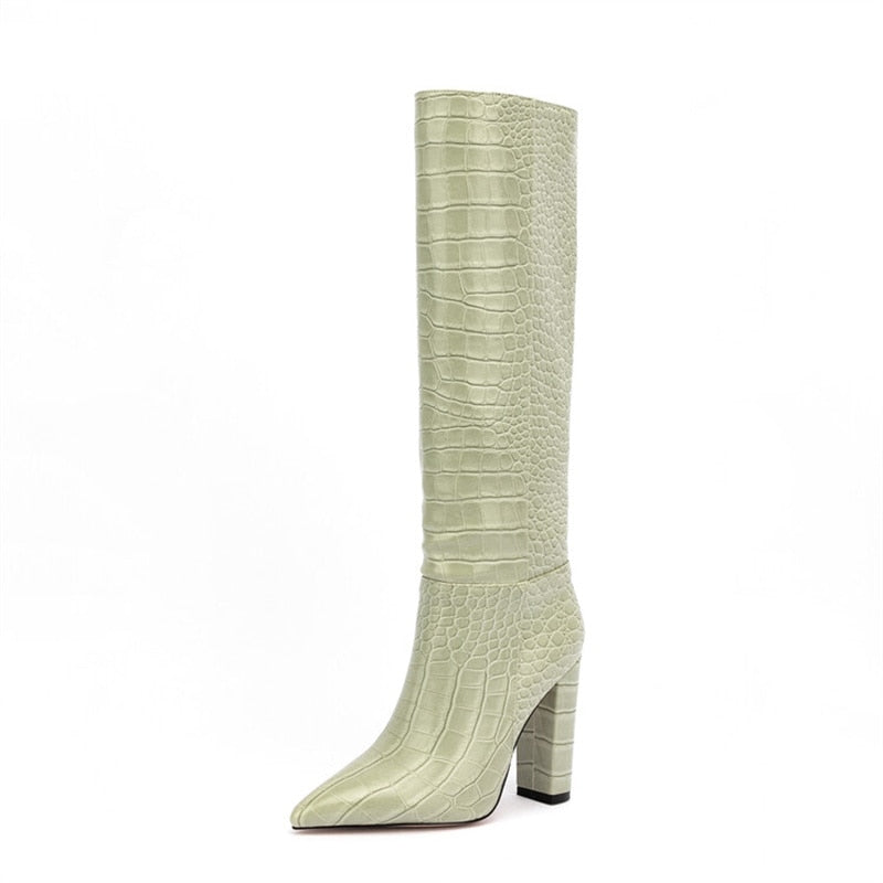 Luxury Pointed Toe Knee High Boots Women's Heels
