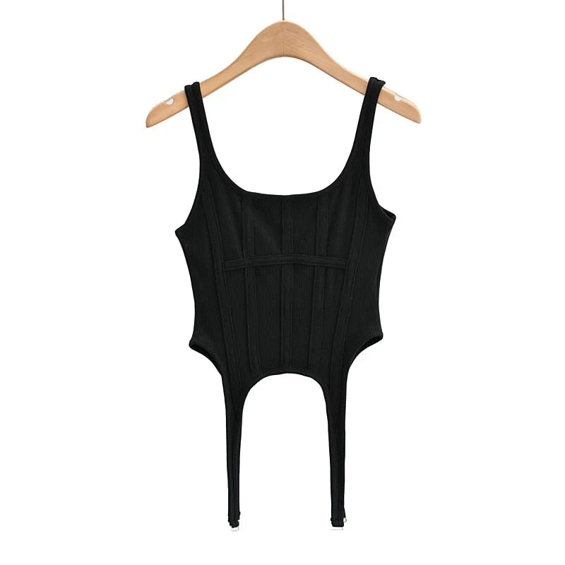 Women Corset-style Tank Top With Suspender Detail