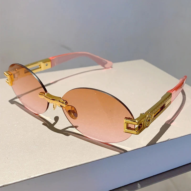 Frameless oval anti purple line sunglasses and sunglasses