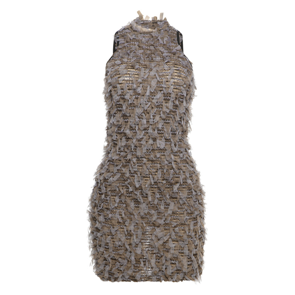 Street style personalized patchwork sleeveless head slim fit hip hugging dress