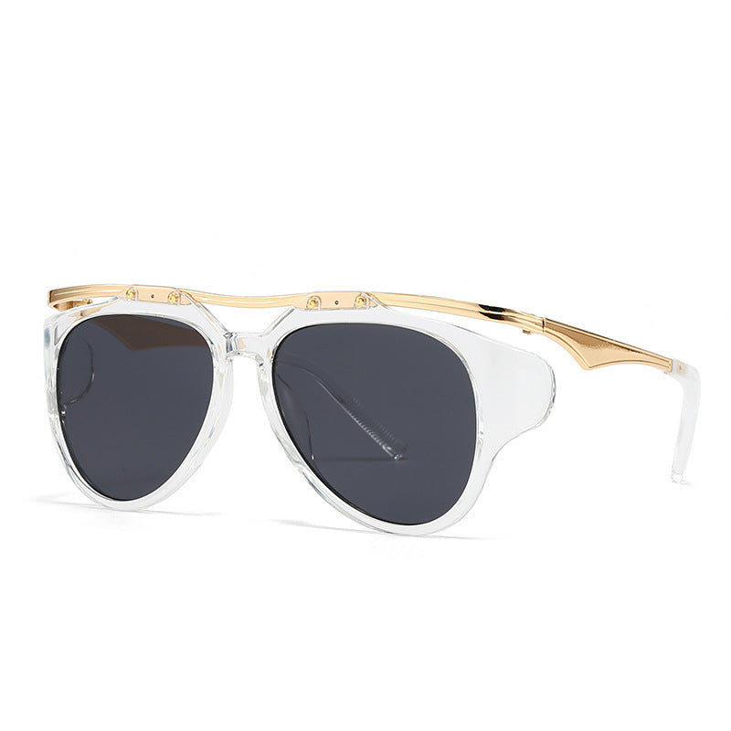 Sunglasses, European and American street photos, Instagram influencers, models, geometric metal frames, sunglasses for women