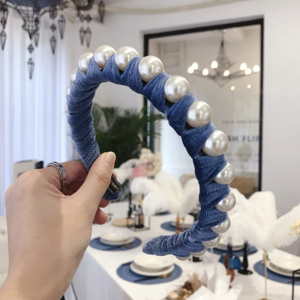 Large Pearl Hair Hoop Women's Beaded Wide Edge Hair Clip Fabric Wide Edge Head Band