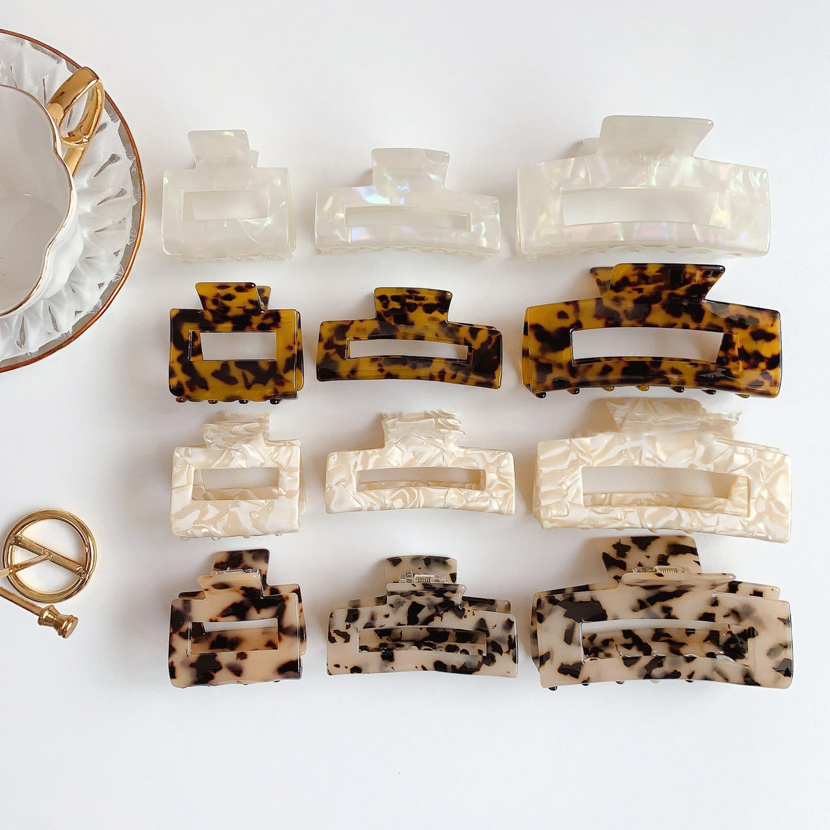 Zincqi Acetate French Style Large and Small Geometric Square Hair Clip for Back of Head, Hairpin, Shark Clip, Hair Clamp