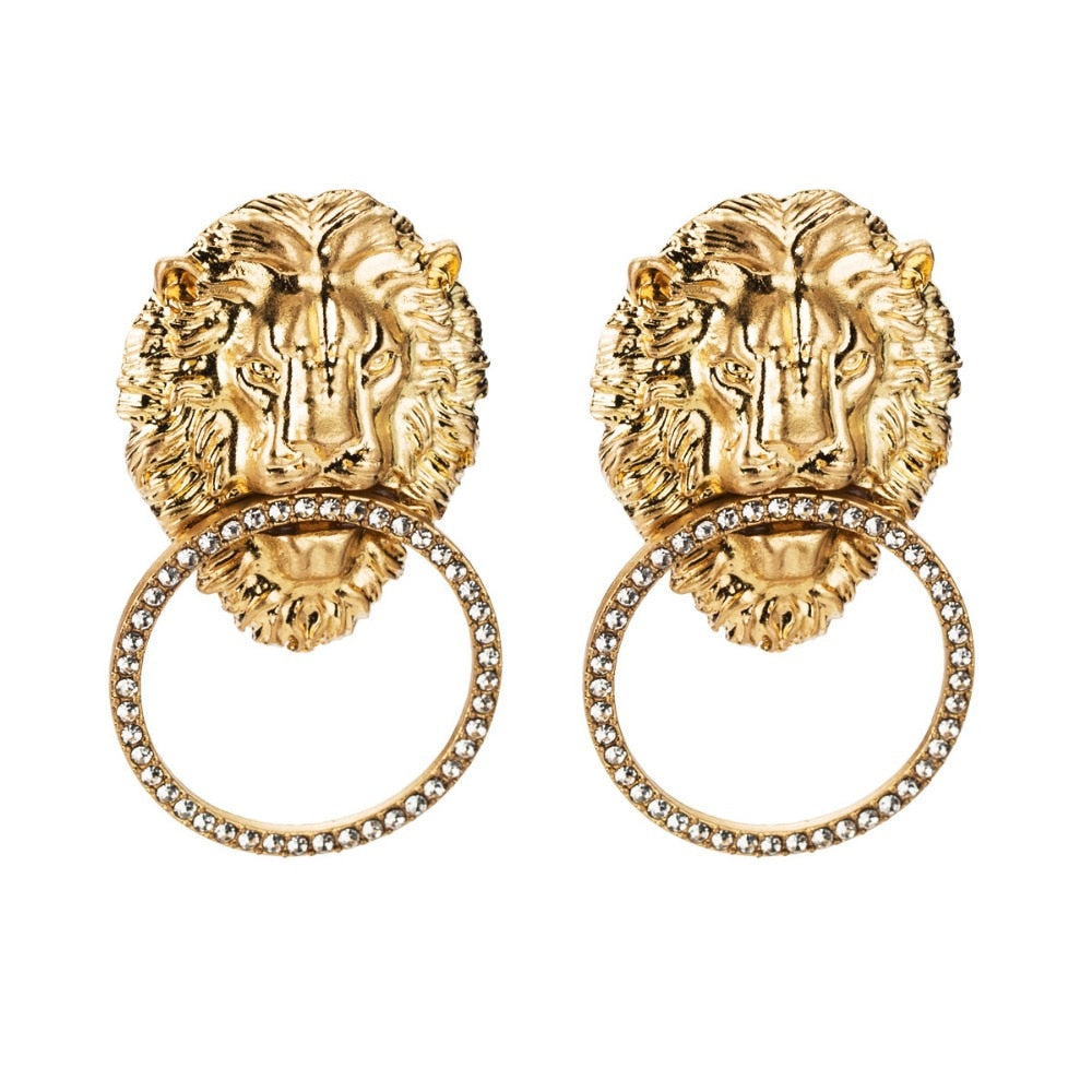 Lion Head Statement Drop Earrings