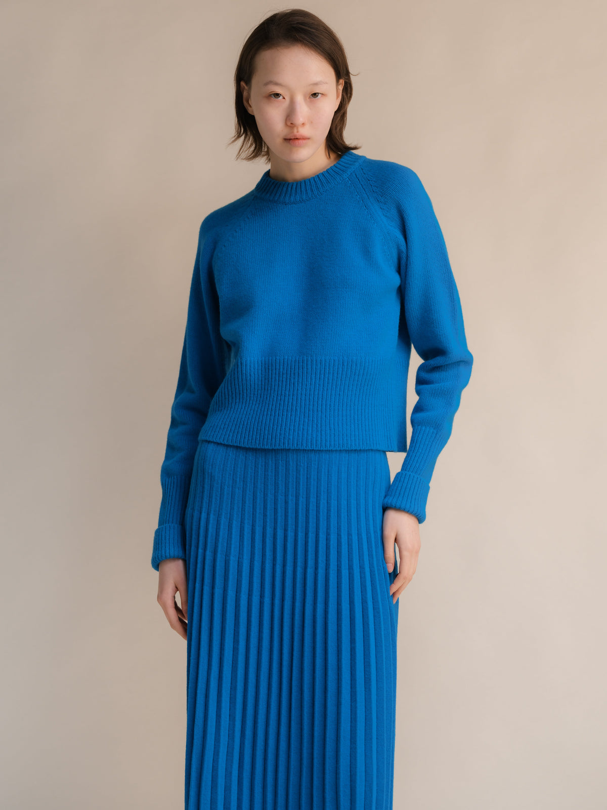 Cashmere Mix Roll-Up Cuff Crewneck