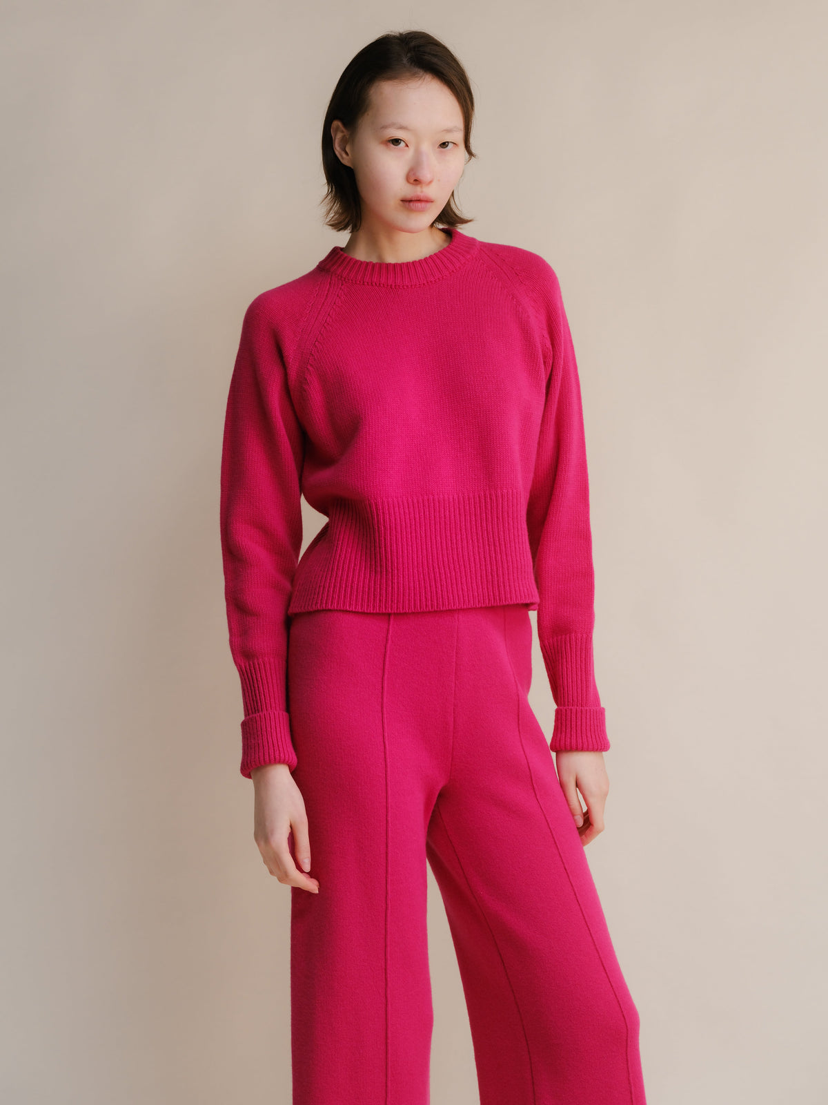 Cashmere Mix Roll-Up Cuff Crewneck