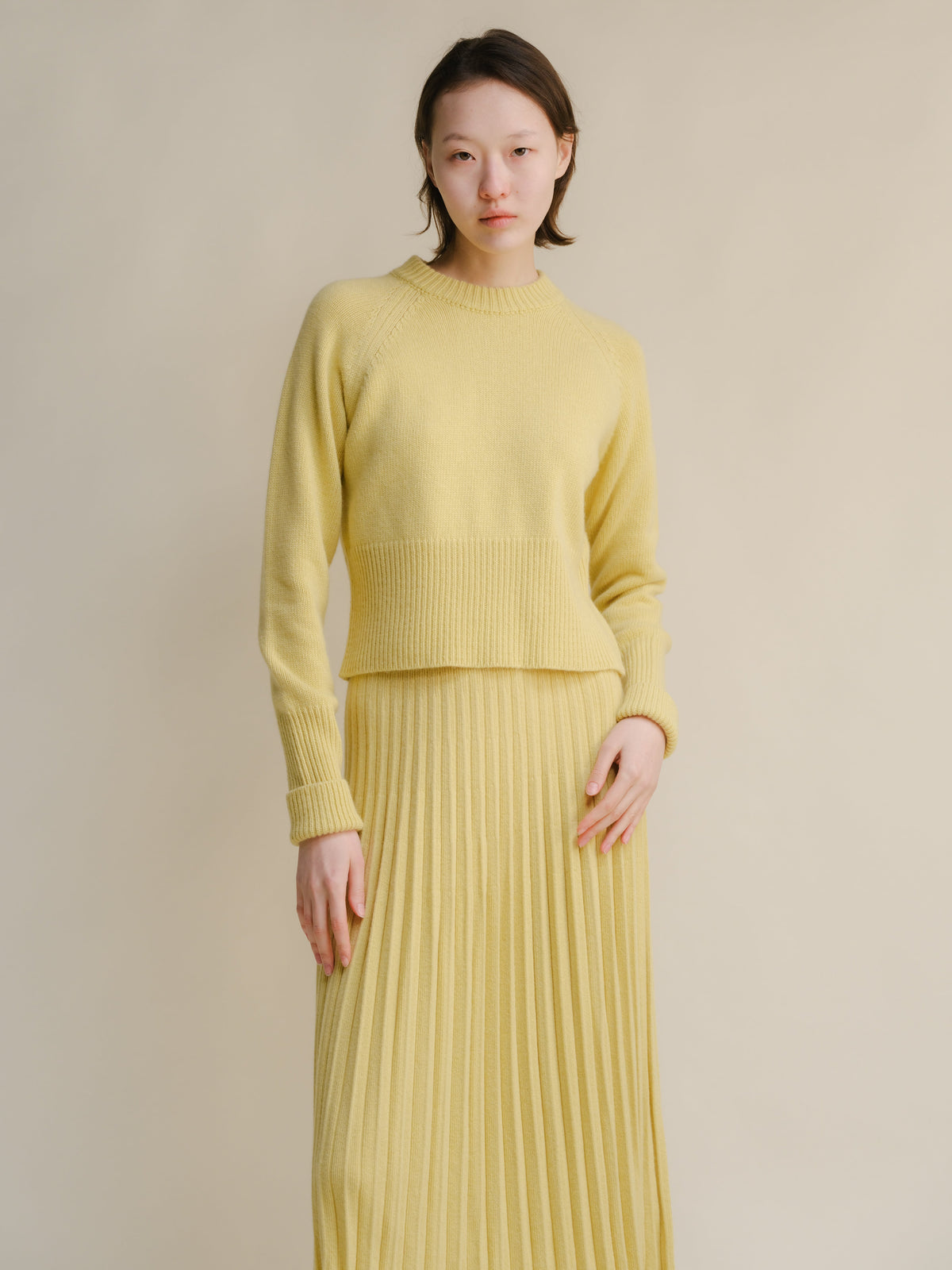 Cashmere Mix Roll-Up Cuff Crewneck