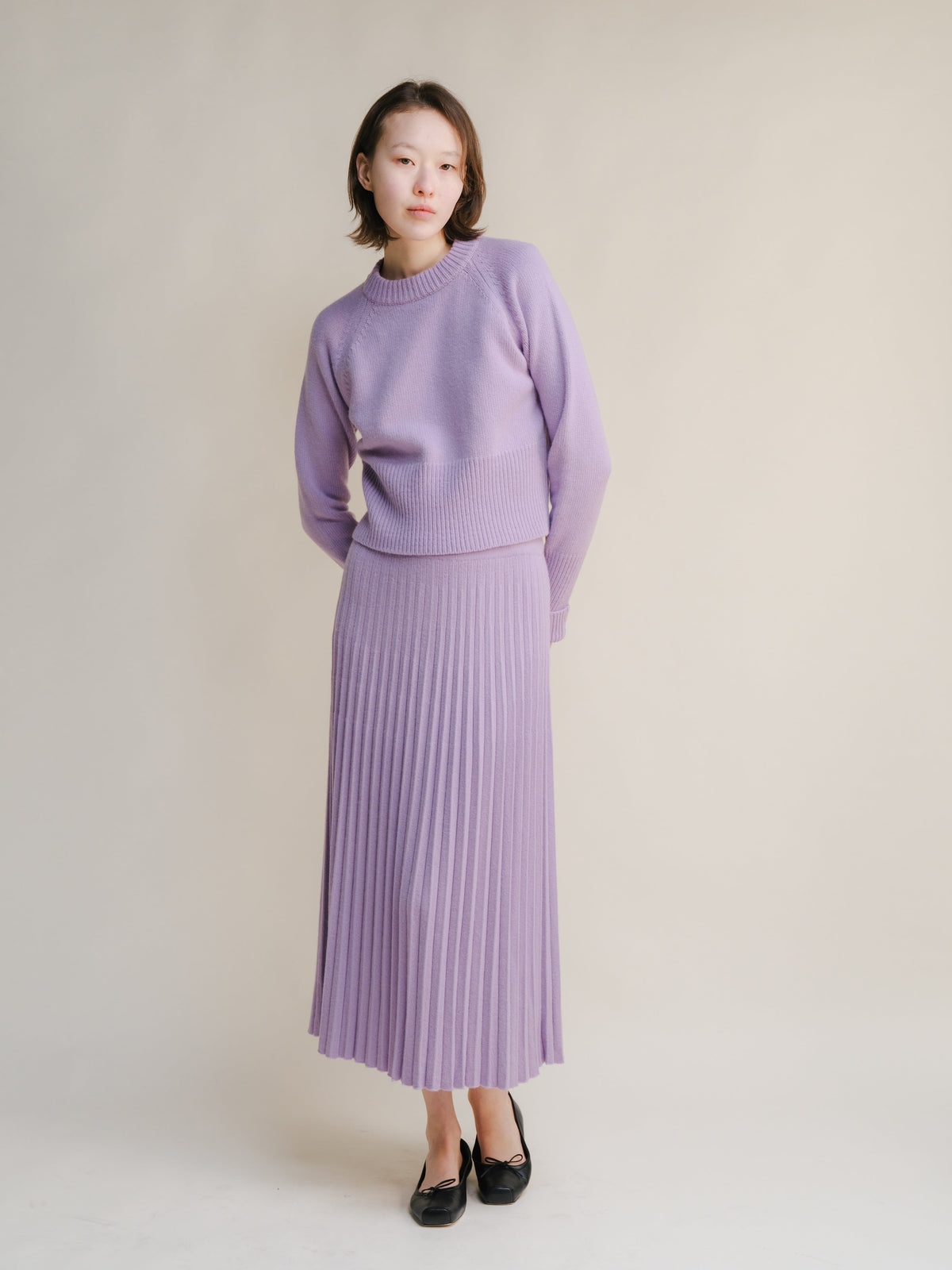 Cashmere Mix Roll-Up Cuff Crewneck