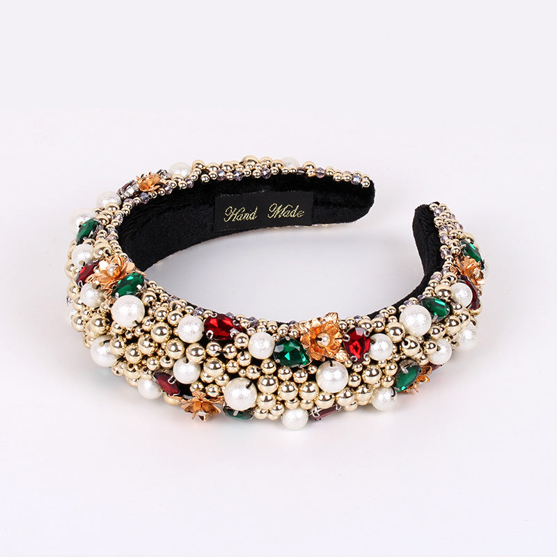 Beaded Hair Hoop Female Baroque Sponge Hair Hoop Hair Accessories New Headwear Head Hoop