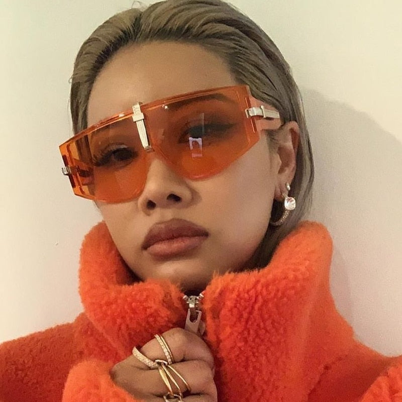 Vintage Punk Sunglasses Women Luxury Fashion Goggle Sun Glasses Men Personality One Piece Black Blue Glasses