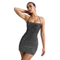 Women's Sexy Halter Neck Sequined Cap Sleeve Dress Short Skirt