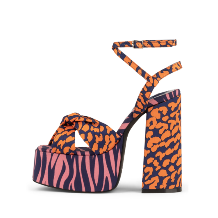 Women's High-Heeled Sandals Summer Fashion New Square Head Print Decoration Shoes Sandals High Heel