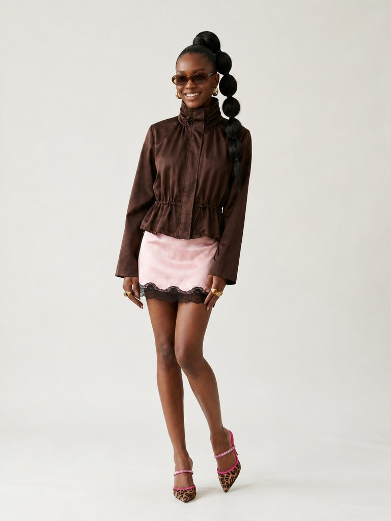 Elegant Satin Drawstring Jacket