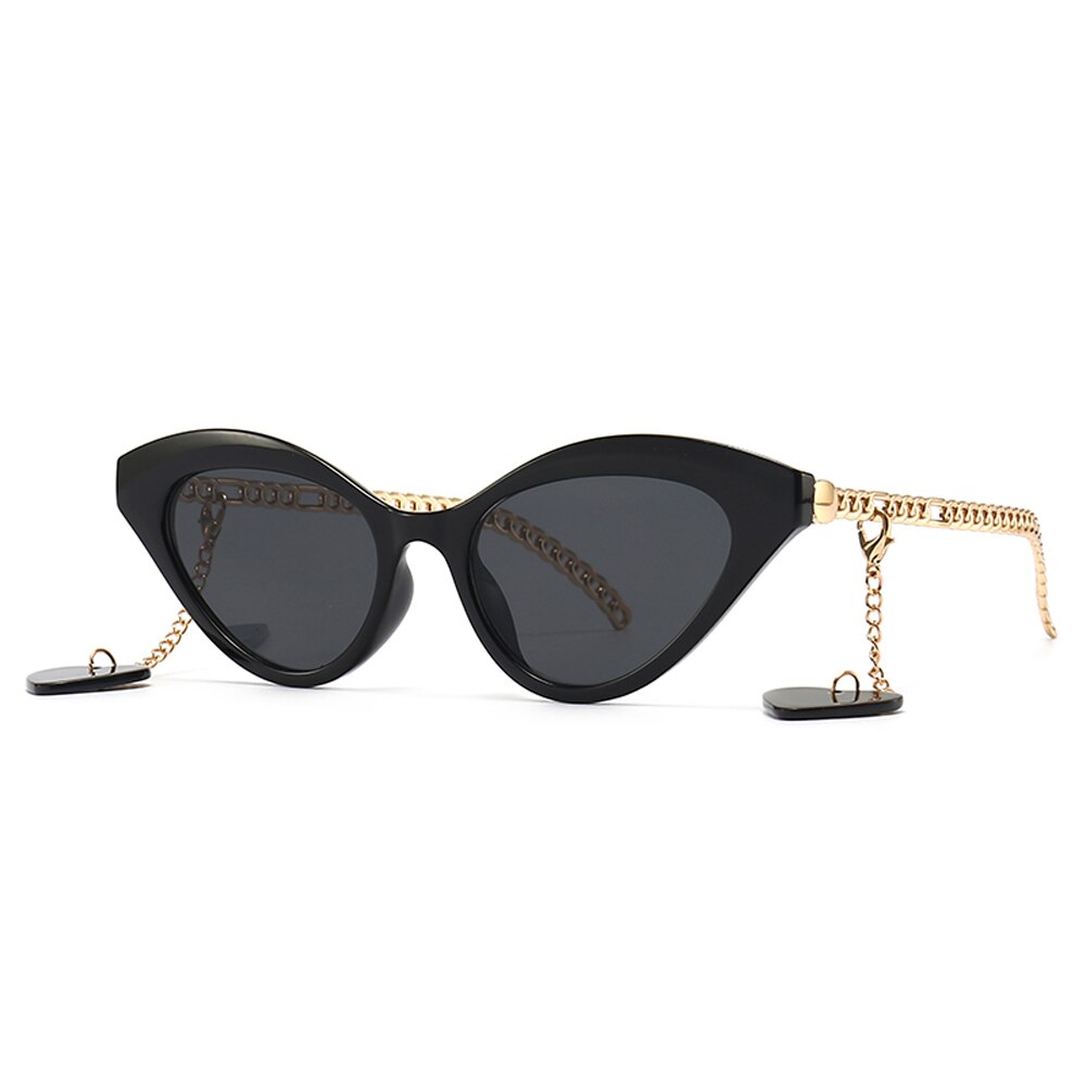 Sunglasses women cat eye gold brown vintage ladies sun glasses uv400 chain decoration female birthday gifts