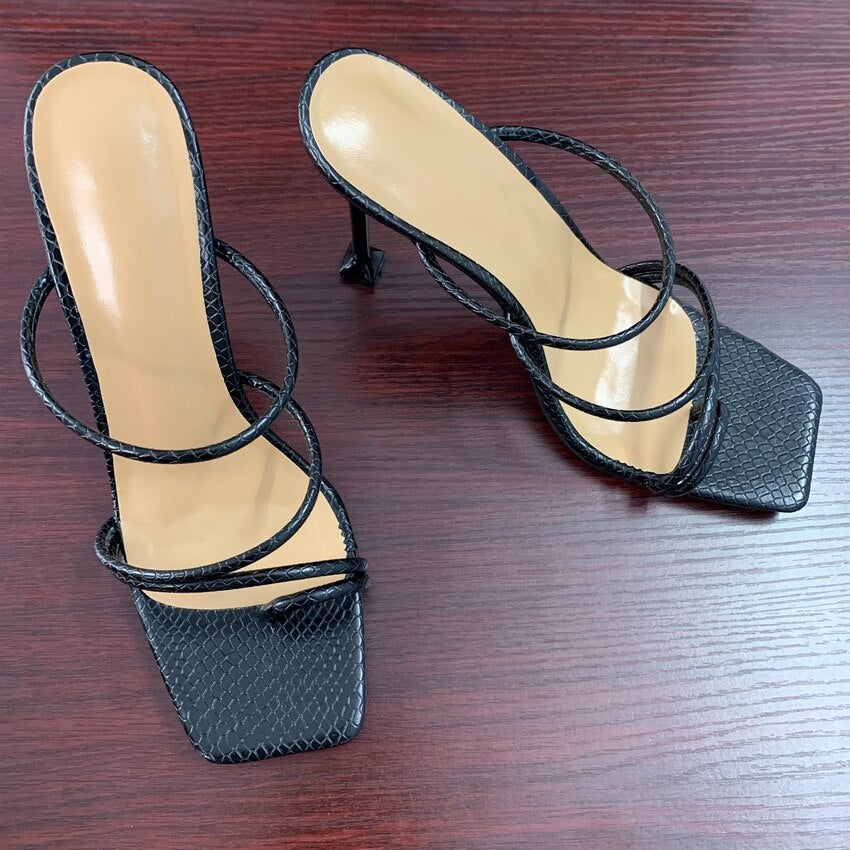Women's Snake Print Strappy Heeled Sandals