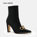 Autumn and Winter New Short Boots Women's Pointed Toe High Heel Thick Heel Medium Volume Martin Boots Large Size Boots